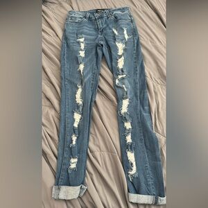 bebe Distressed Blue Skinny Jeans